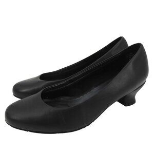 Hotter Women 9 SHIMMY Solid Black Leather Slip On Chunky High Heel Pump Shoes
